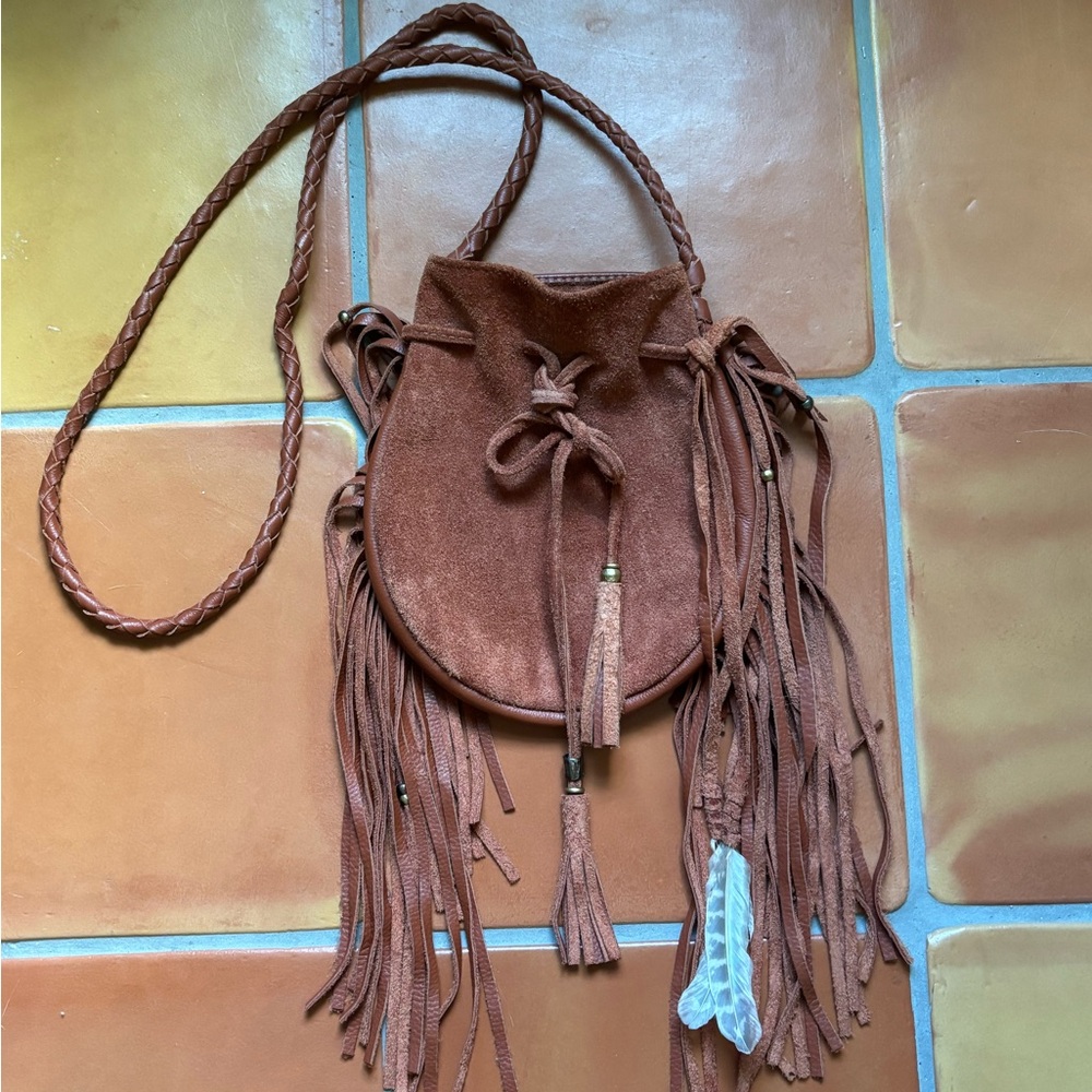 Sweetgrass leather fringe bag bohemian purse boho fringe bag leather pouch